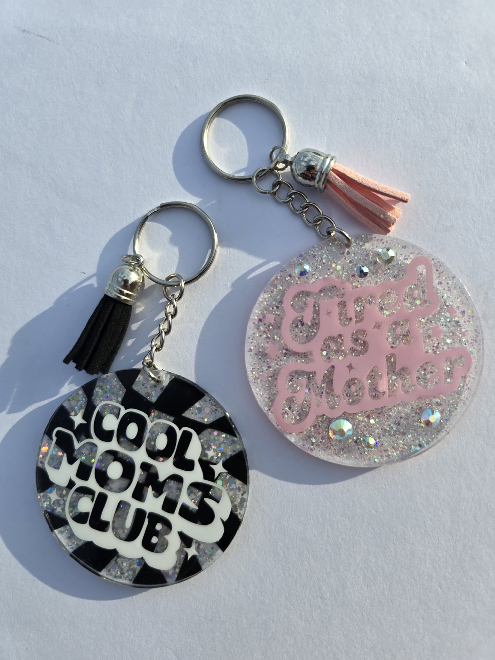 Made To Order-Handmade-Cool Moms Club Or Tired as a Mother Sparkle Keychain
